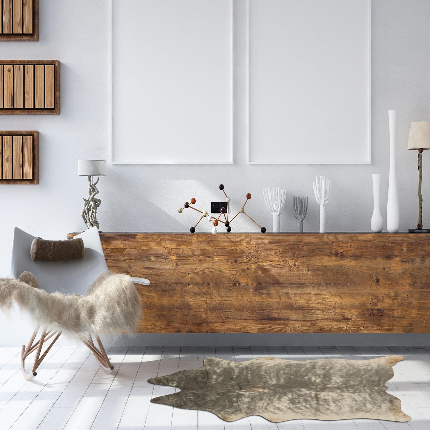 Mini tapis d'appoint en fausse peau de vache mélangé gris