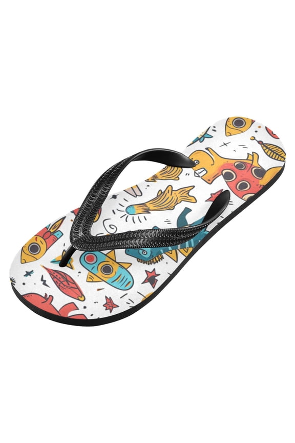 Unisex Flip Flops for Men Women Non-Slip Comfortable Lightweight Beach Thong Sandals, Dinosaur and Rocket