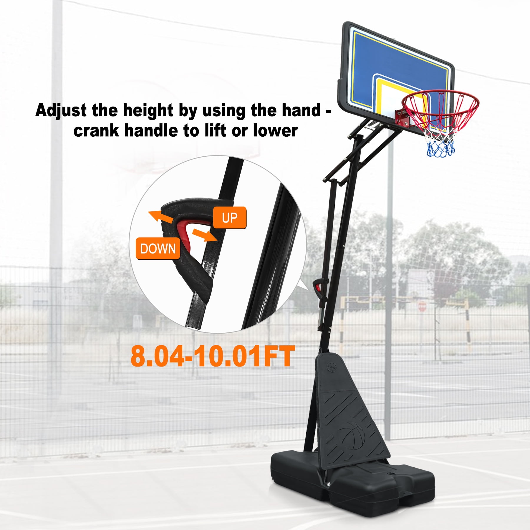 Professional Portable Basketball Hoop System,39" Shatterproof Backboard Height Adjustable 8.04-10.01 ft, Rebound Board Sand/Water Fillable Base,Indoor & Outdoor Use