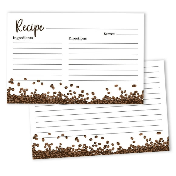 Inkdotpot 4x6 Inch Recipe Cards (Set of 50) , Thick Double Sided Premium Card Stock- Modern Style White Recipe Notecards for Weddings- Bridal- Baby Shower - coffee beans Theme