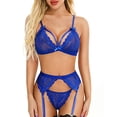 thumbnail image 2 of Conjunto de lencería Sujetador Bragas Liga Conjunto Cuello en V Encaje Ropa interior Hugtrwg para mujer Azul T XL, 2 of 6