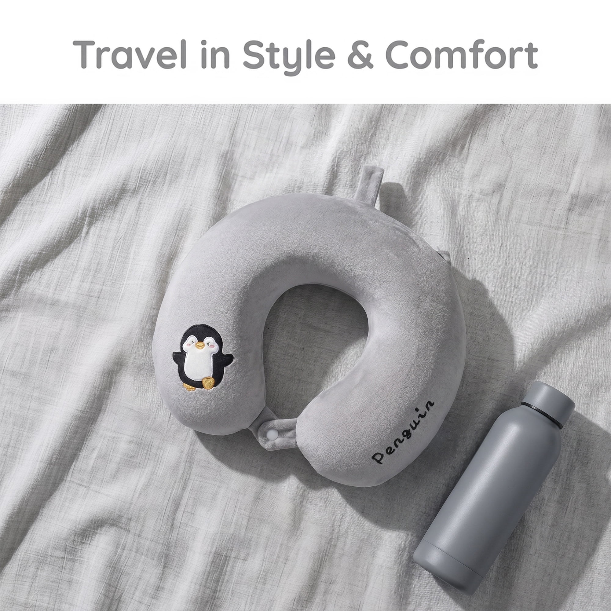 Unique Bargains Memory Foam U Shape Travel Neck Pillow for Airplane Use Light Gray 11"x11"