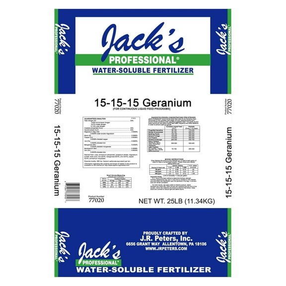 JR Peter's Jack's Professional Geranium 15-15-15 Fertilizer, 25 lb