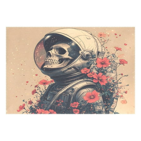 

Ryvnso 1 Piece Placemats Skull Astronaut Flower Dining Mats Heat-Resistant Non-Slip Washable Table Mat