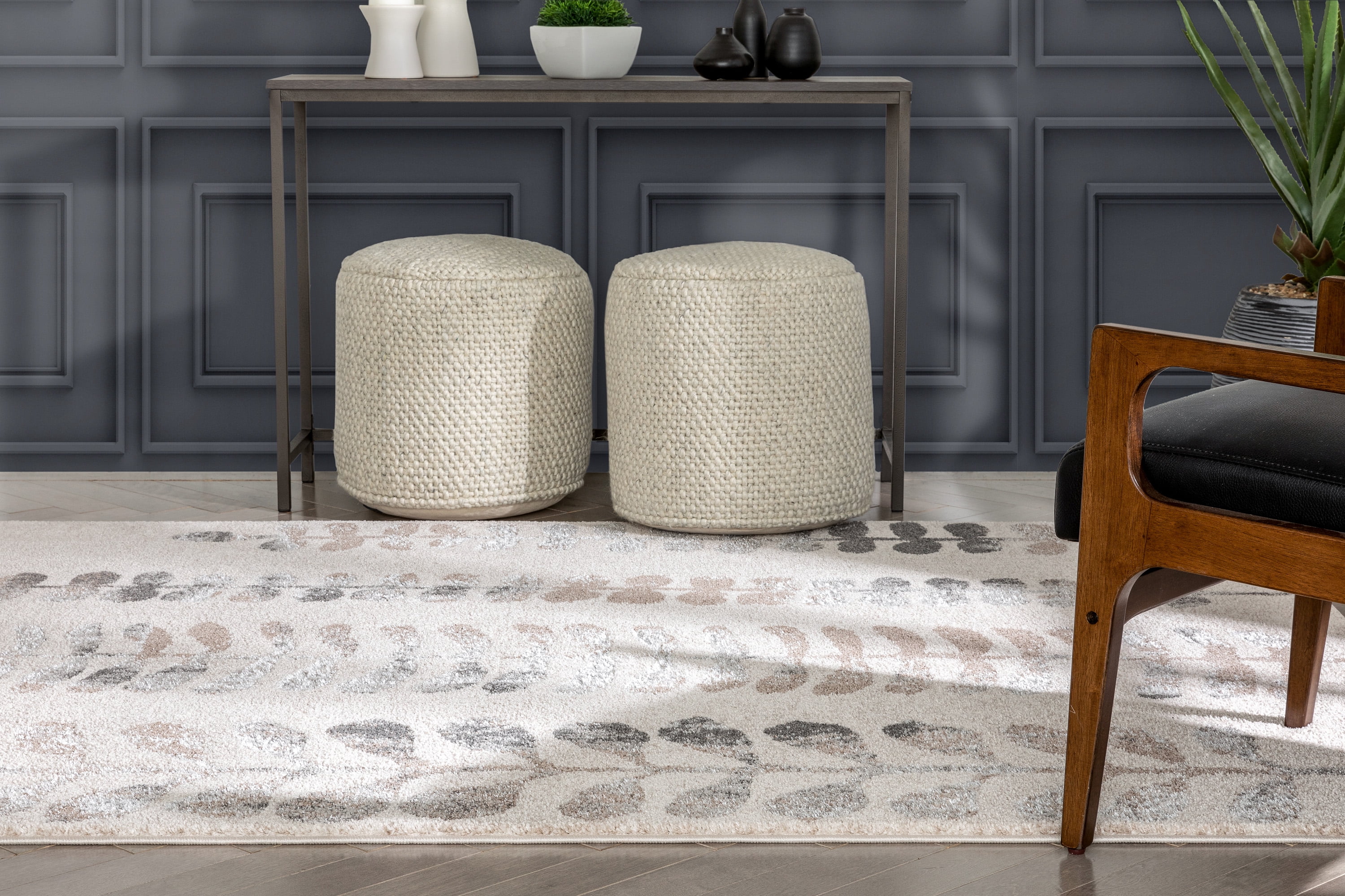 Well Woven Lisbon Myra Botanical Abstract Leaves Pattern Ivory Retro 5'3" x 7'3" Area Rug