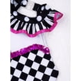 thumbnail image 5 of dPois Kids Girls Circus Clown Joker Costume Halloween Cosplay Striped Sequins Pompoms Adorned Leotard Black&Rose 4, 5 of 7