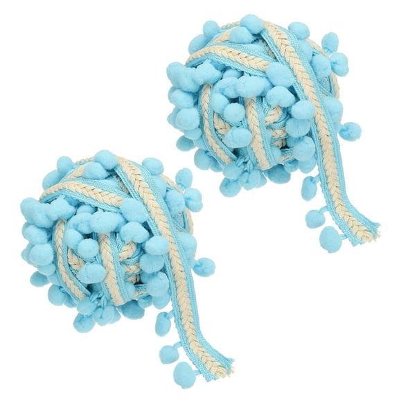 Uxcell Total 11Yards Embroidered Pompoms Trim Ribbon, 2Roll Pom Poms Fringe Ball Trim Ribbon Tassel Lace Accessory for Sewing DIY Crafts Fabric Home Curtain Decoration, Blue