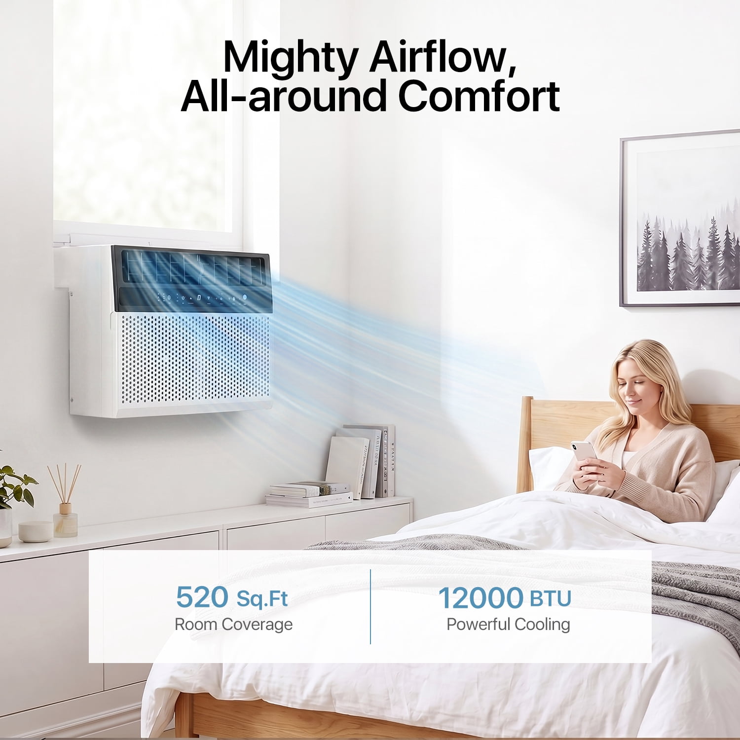 BaPiPro 12,000 BTU Smart Window Air Conditioner, WiFi & Tuya App Compatible, 6 Modes & 3 Fan Speeds, Cools Up to 550 Sq. Ft., White