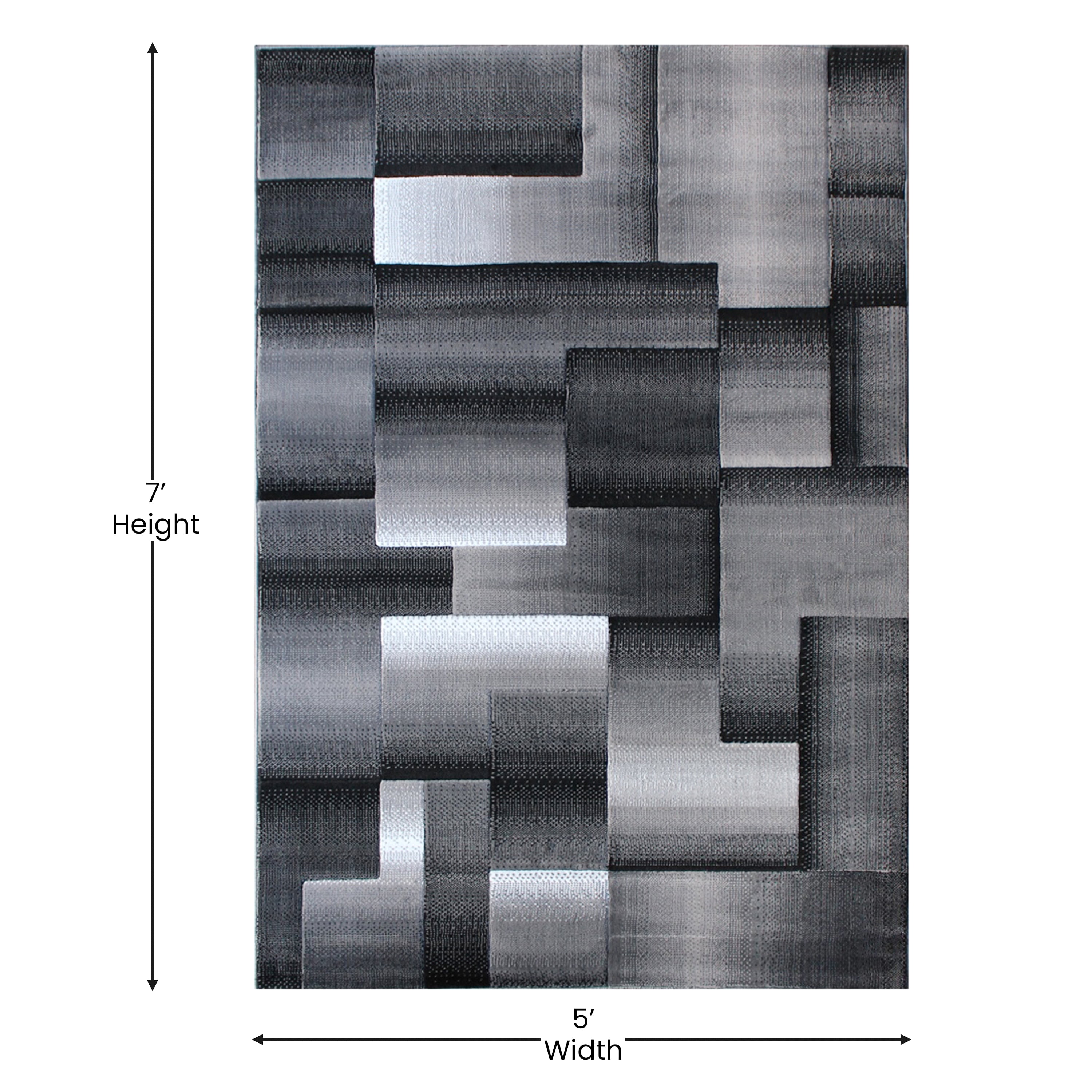BizChair Modern Contemporary Area Rug, Grey Black (5 Feet X 7 Feet)