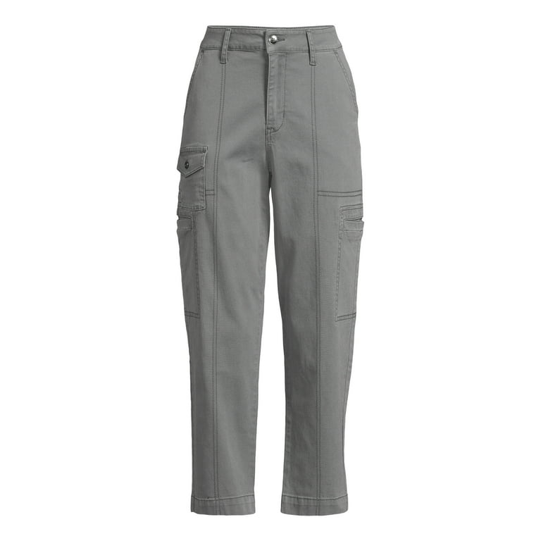 【COLOR iN ID】Emma Thin Loose Fit Slacks Time and Tru Women's Mid Rise Straight Utility Pants, 27