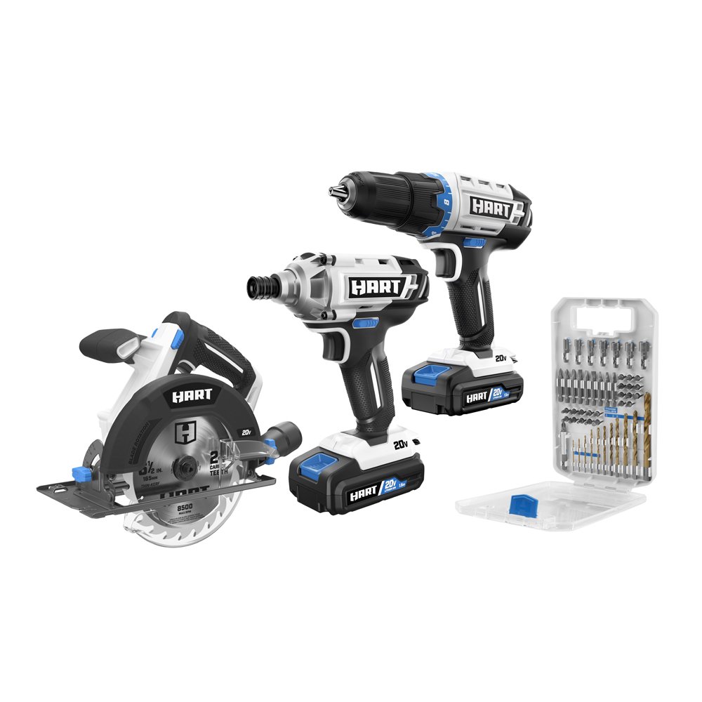 HART 20Volt 3Piece Combo Kit with 50Piece Accessory Kit (2) 20Volt