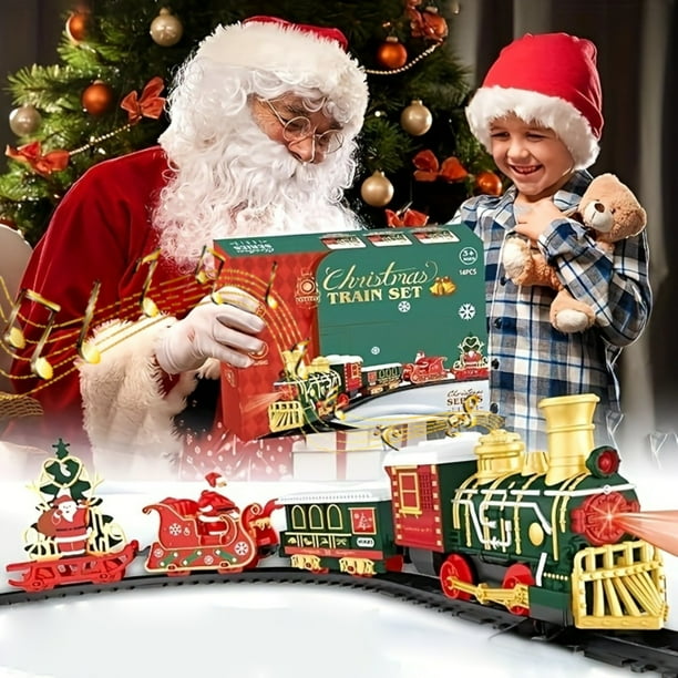 Christmas Train Children's Toy Mini Simulation Train Toy Gift Retro Lighting Music Assembly Rail Car Toy