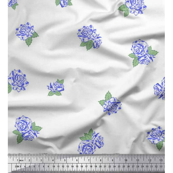 Soimoi Moss Georgette Fabric Leaves & Rose Night Wear Print Fabric by The Yard 42 Inch Wide