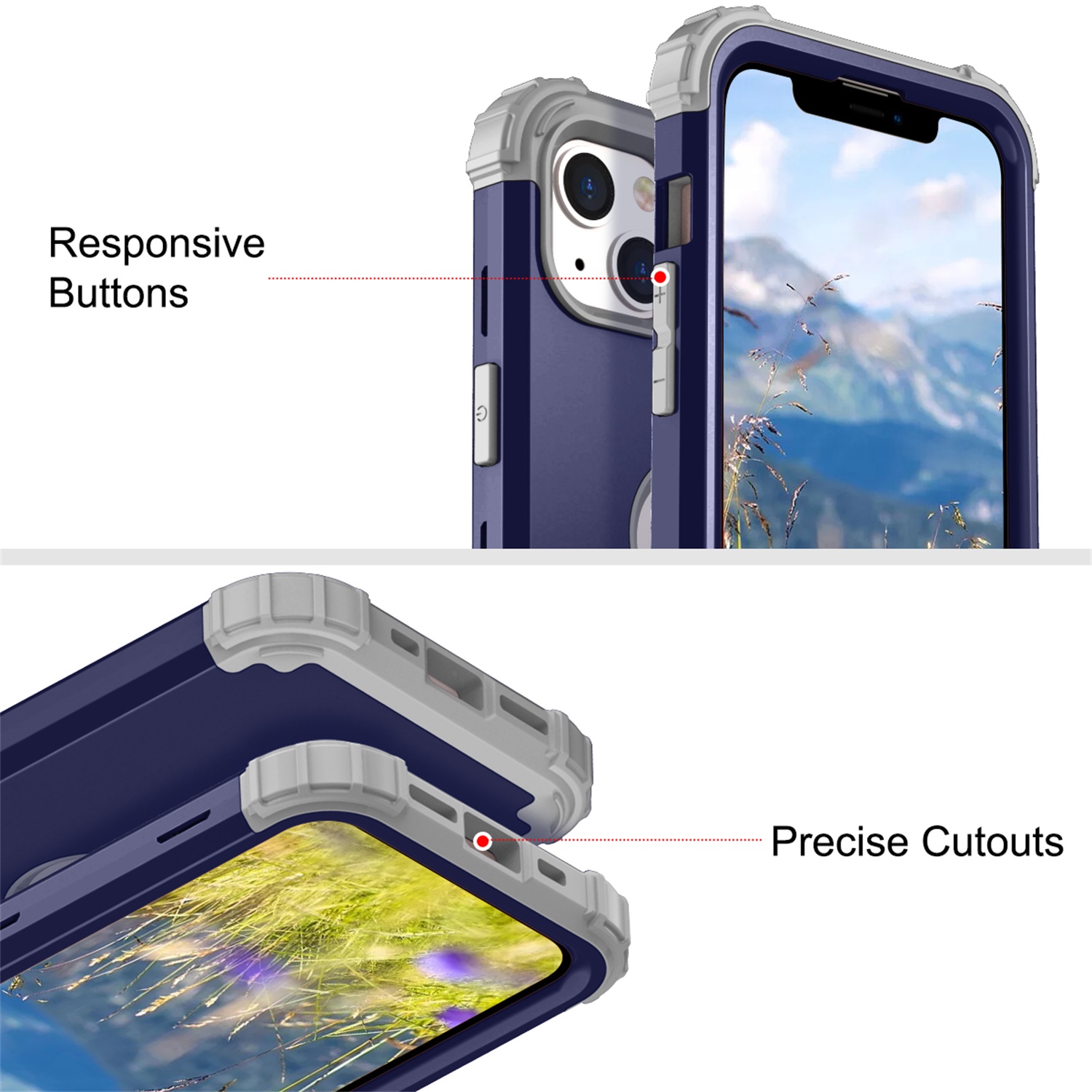 iPhone 14 Plus Case 6.7 inch 2022, Allytech Heavy Duty Hybrid Hard PC Back + Soft TPU Inner + Front PC Frame Drop Protection Case for iPhone 14 Plus 5G, Darkblue