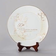 50th Wedding Anniversary Love Sees with the Heart Porcelain Plate with Stand by Roman