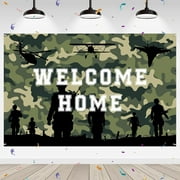 Welcome Home Backdrop Family Party Photography Background Banner Camouflage Veterans Returning Home Military Army Retirement Party Banner Decorations Wall Decor