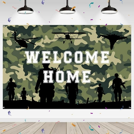 Welcome Home Backdrop Family Party Photography Background Banner Camouflage Veterans Returning Home Military Army Retirement Party Banner Decorations Wall Decor