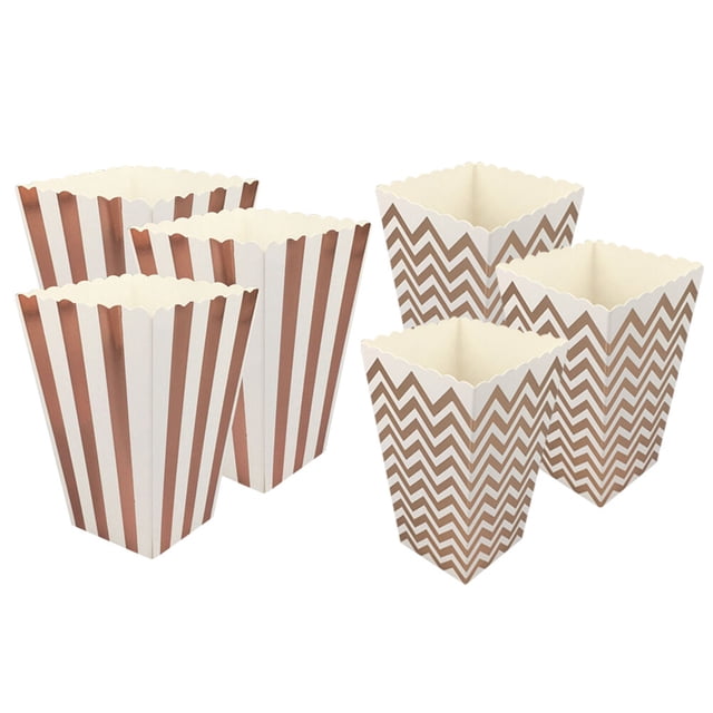 50pcs Popcorn Paper Boxes Chicken Cartons Snack Container for Party (25pcs Rose Gold Vertical Stripe + 25pcs Rose Gold Thread)