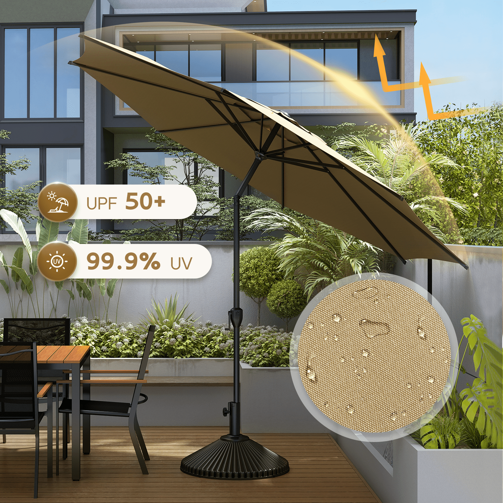 Abba Patio 9ft Oslo Outdoor Umbrella w/ Push Button Tilt & Crank, 8 Ribs, Brown
