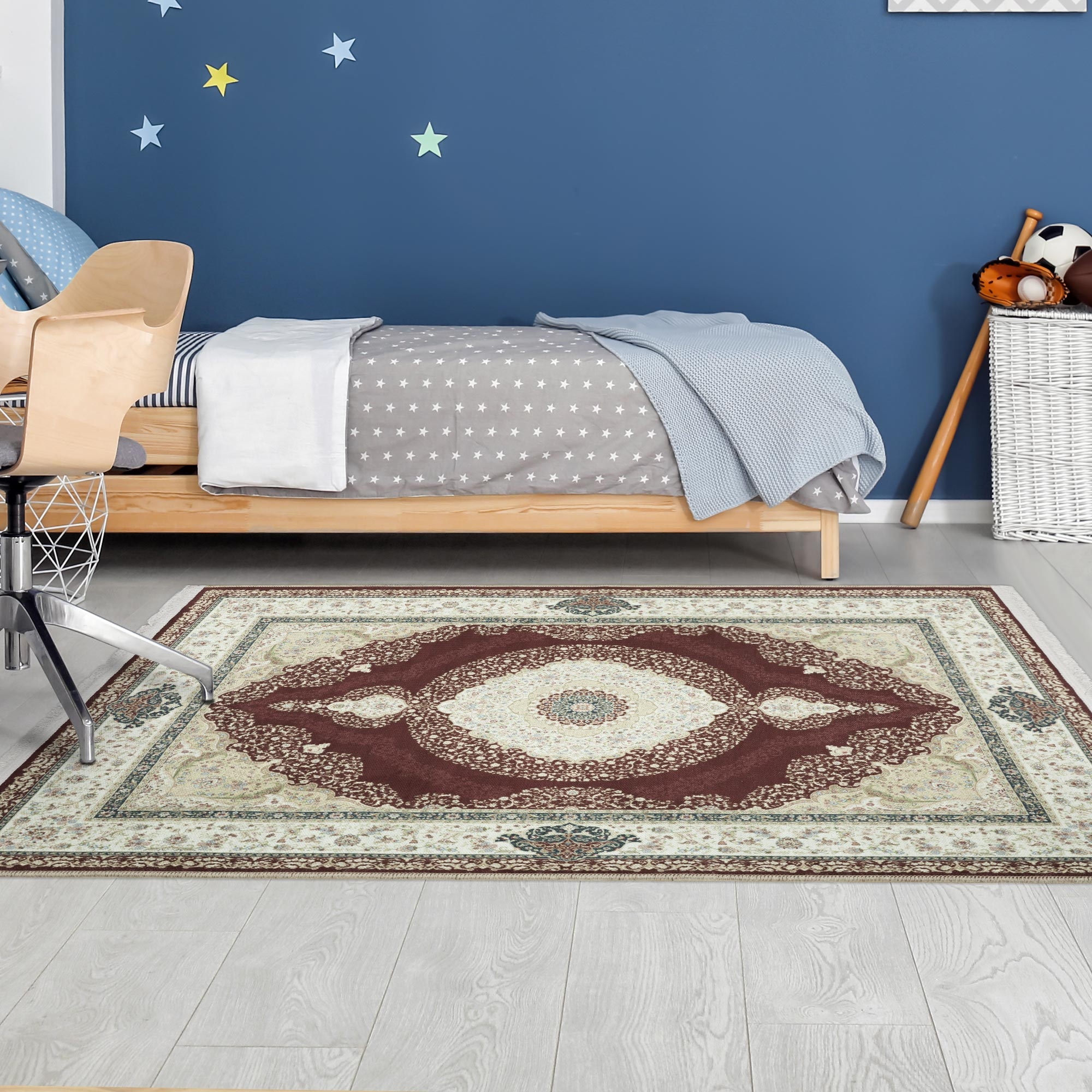 Ottomanson Machine Washable Cotton 4x6 Flatweave Area Rug for Living Room, 4' x 6', Bordeaux Medallion