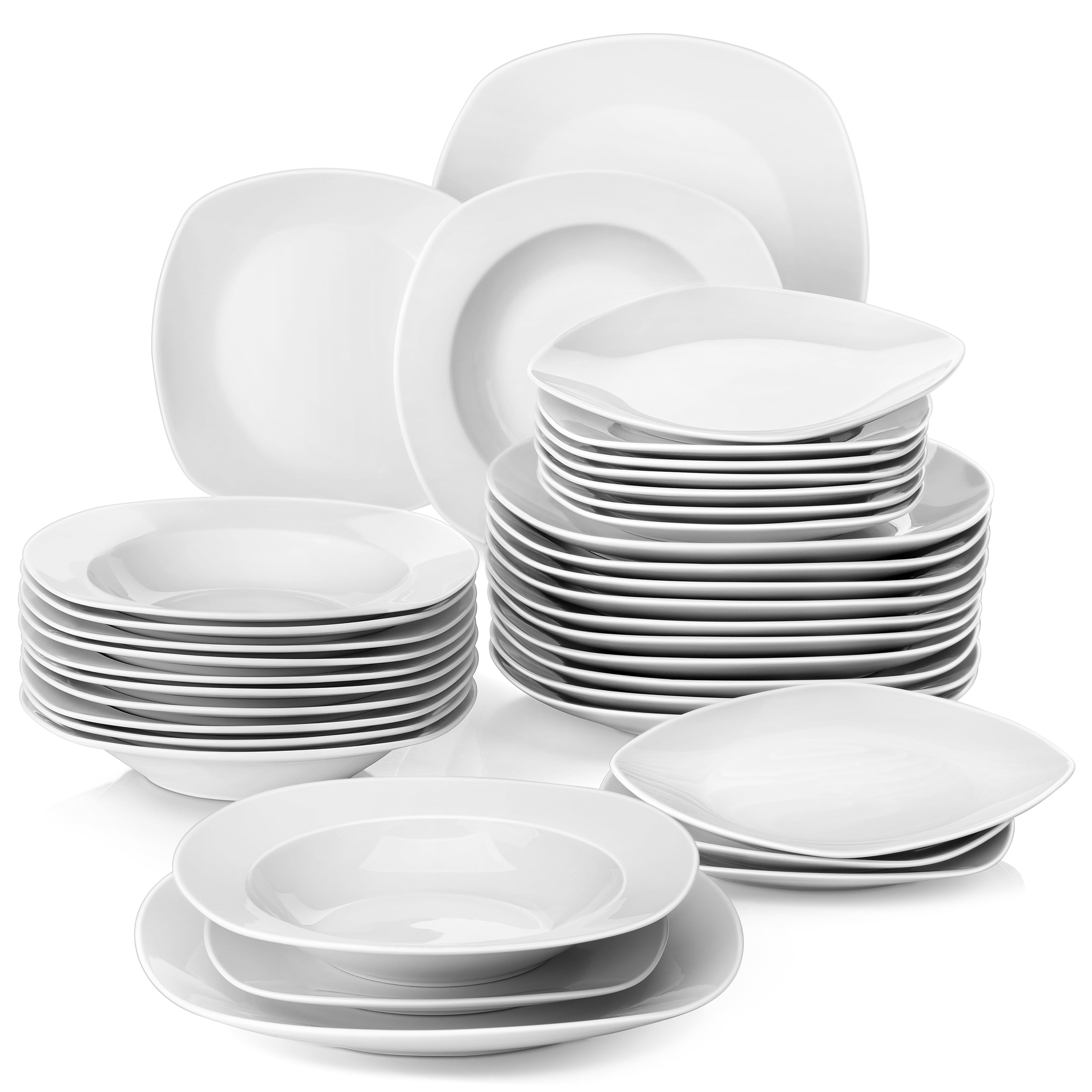 Dinner Plates and Cereal Bowls for 6 Person Series Elvira Saucers MALACASA Soup Plates 36 Pieces Cream White Porcelain Dinner Service Combi-Set of 6 x Coffee Cups Dessert Plates 