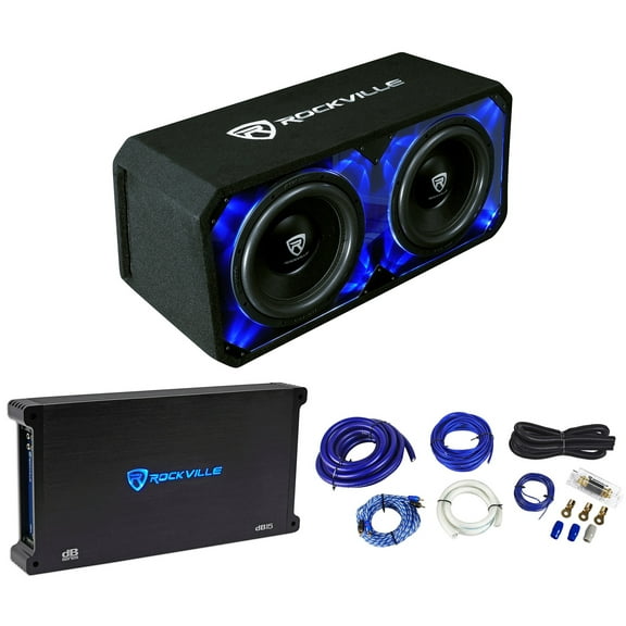 Rockville DV12K6D2 Dual 12" 4800w Car Subwoofers in Plexi Sub Box Amp Wire Kit