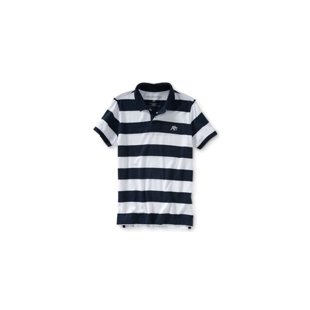 Aeropostale - Polo de rugby A87 a rayas para hombre, azul, mediano