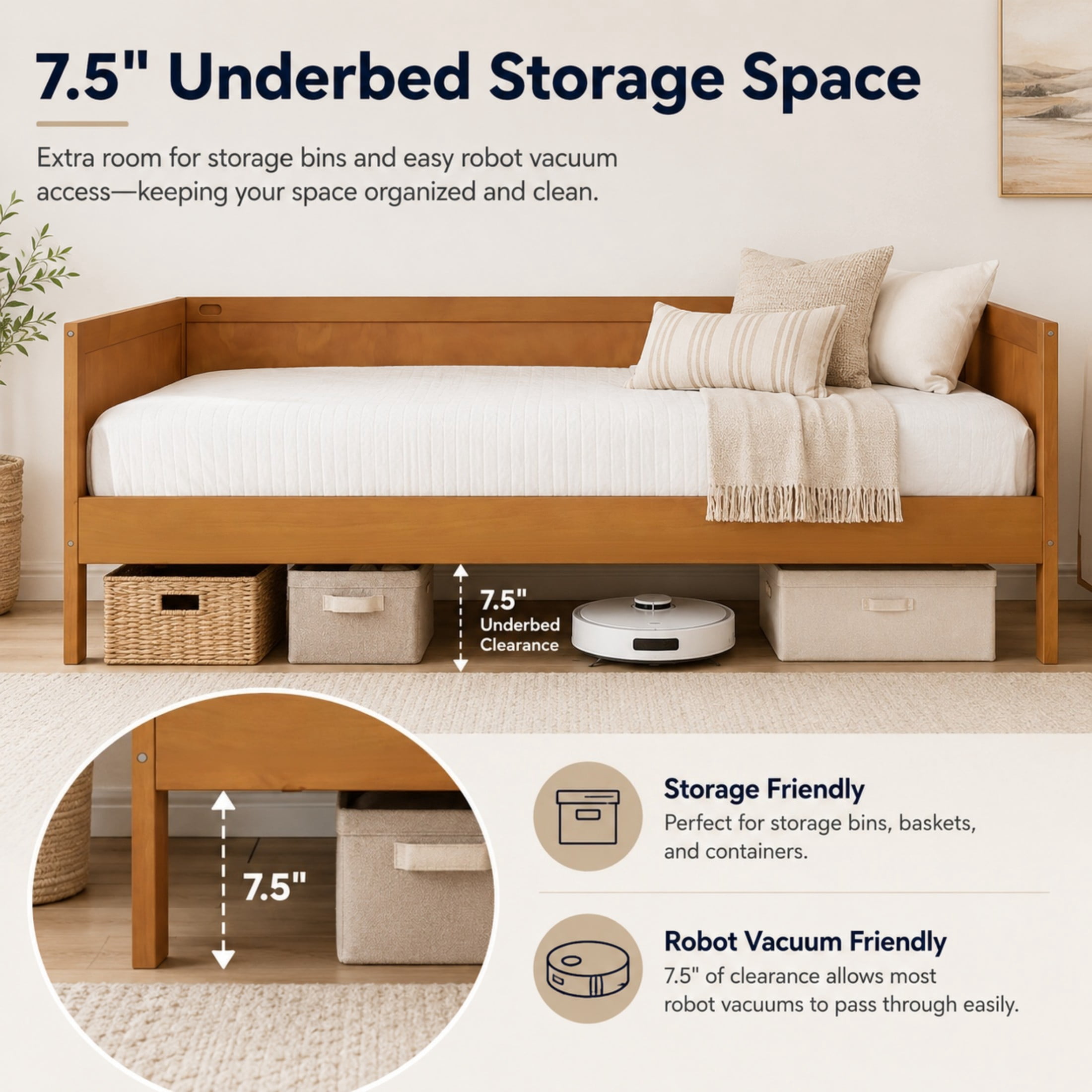 GDF Studio Onus Twin Size Wood Daybed with Slat Support, Space-Saving Sofa Bed for Bedroom & Guest Room, Walnut