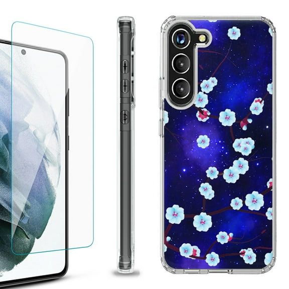 OneToughShield ® for Samsung Galaxy S23  S23 Plus 5G Shockproof Bumper Phone Case, with Tempered Glass Screen Protector - Blossom Stars