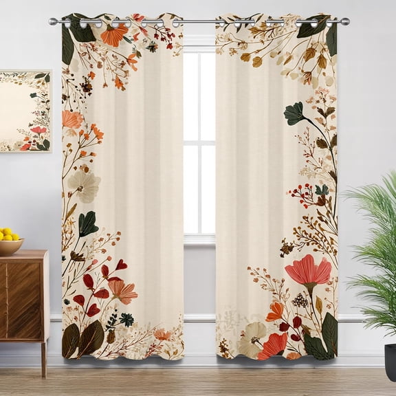 Floral Blackout Curtains, Wildflower Botanical Window Curtains for Bedroom Living Room Kitchen, Thermal Insulated Grommet Drapes 26"W x 45"L (2 Pack)
