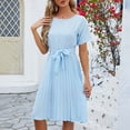 thumbnail image 4 of YUHAOTIN Dress Boots Women Women's Solid Color Round Neck Pleated Lace Up Loose Short Sleeve Dress Spring Dresses for Women 2024 Plus Size Black Dresses for Women Elegant Satin, 4 of 5