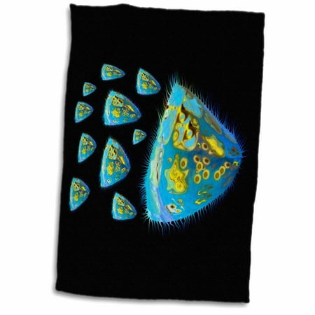 Blue Alien Fish - 3dRose Surreal sci fi blue and yellow alien fish swimming through space on a black background - Towel, 15 by 22-inch