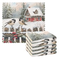 Kitchen Dish Towels Soft Absorbent Dish Cloths 11"x11" Chickadees Bird and House 6 Packs