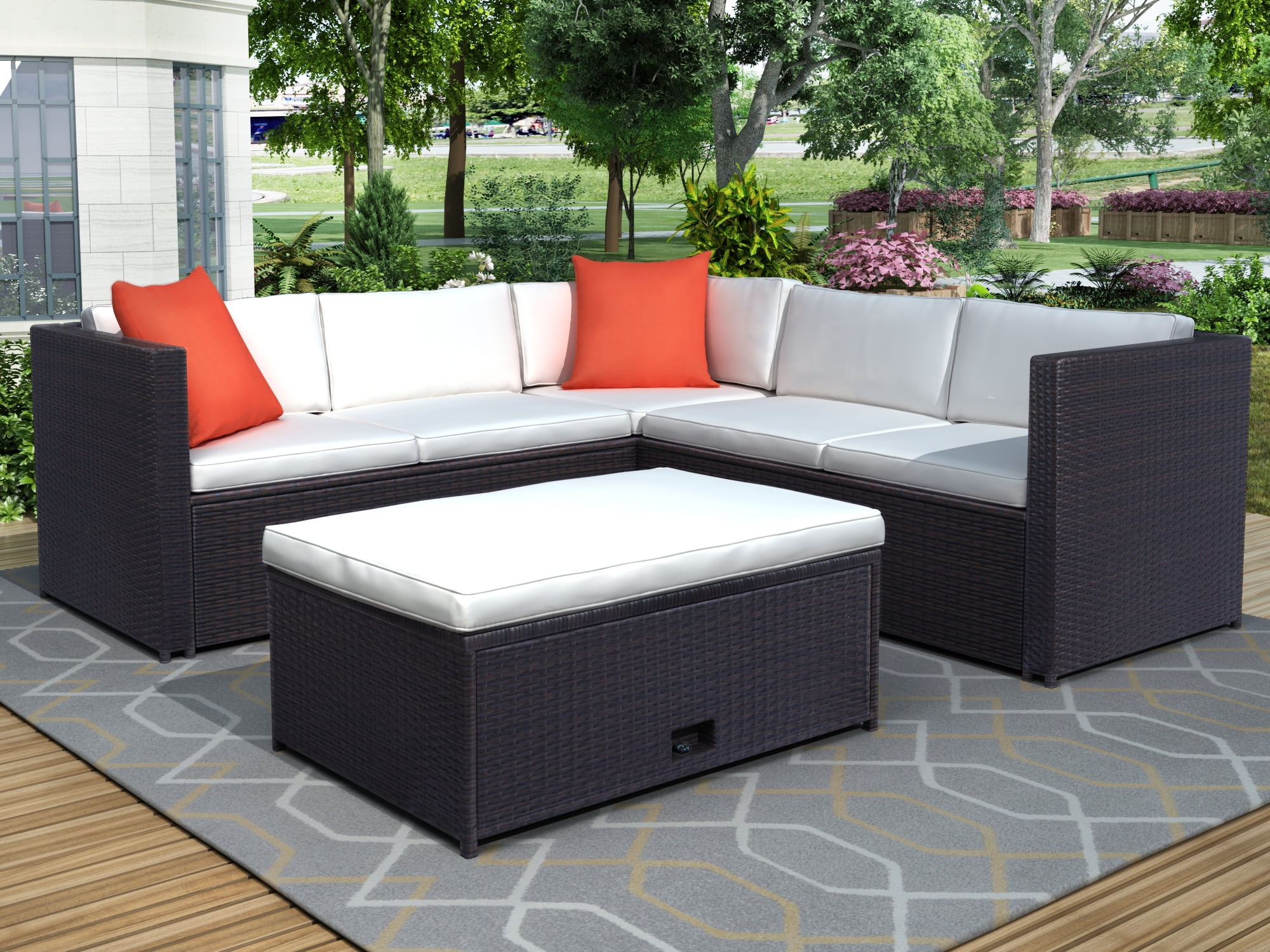 Outdoor Furniture Set, 4 Piece Outdoor Patio Rattan Furniture Set