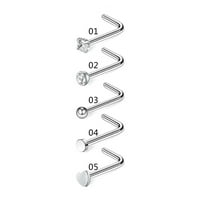 5sets Clear Cubic Zirconia Nose Studs 316 Surgical Stainless Steel L-Shaped Nose Rings Piercing Jewelry for Women Stainless Steel color 10mm 5 styles 1pc/style 5pcs