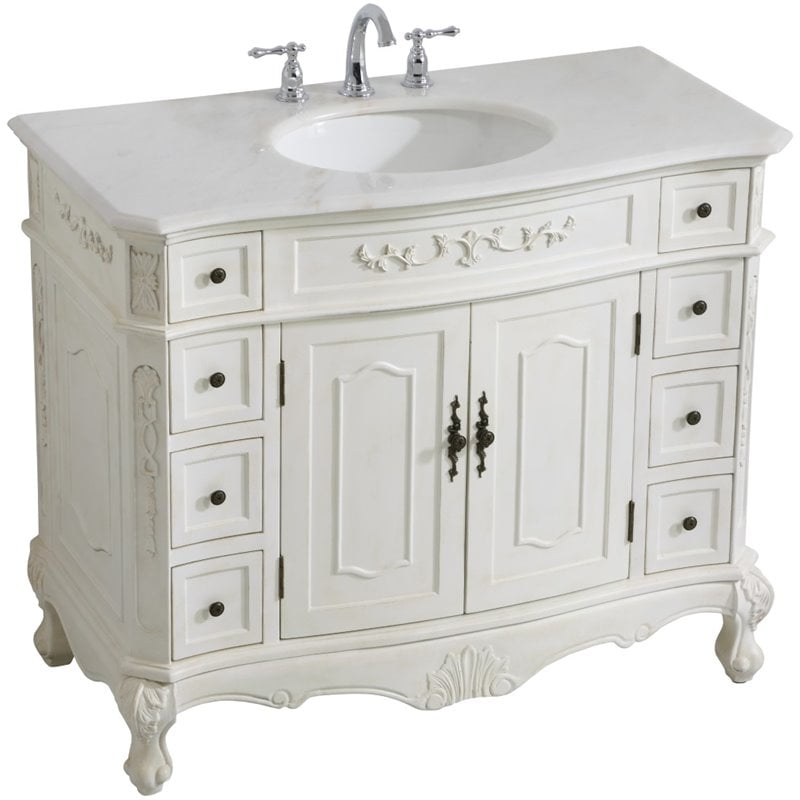 Elegant Decor Danville 42" Single Marble Top Bathroom Vanity in Antique