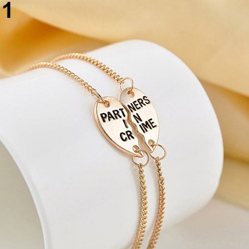 Grandest Birch 2Pcs Women's Break Heart Chain Partners Best Friend Sisters Bracelets Gift Alloy Gold