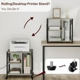 thumbnail image 4 of Removable Desktop Printer Stand with Charging Station, 3 Tier Under Desk Rolling Printer Table Printer Cart with Storage Shelf and Wheels, 4 of 5