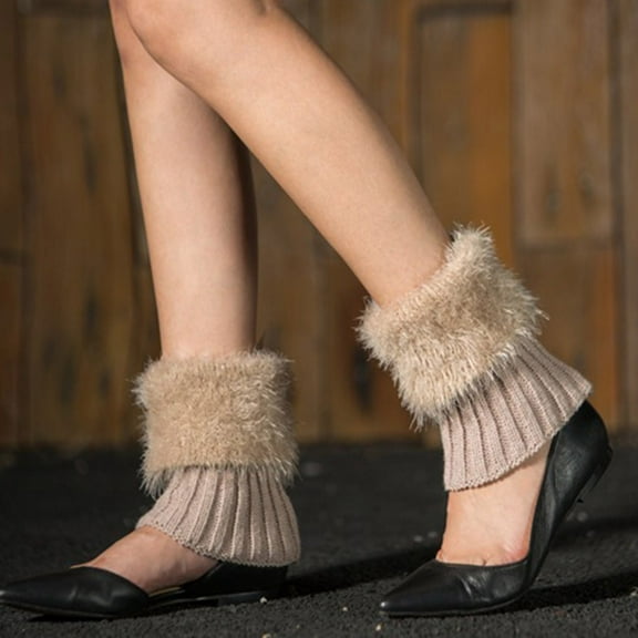 GZWYHT Ankle Socks,Crew Socks Leg Warmers Knitted Wool Like Boots Woolen Leg Warmers Short Flanges Solid Color Feather Yarn Hosiery Fuzzy Socks,Dress Socks, Beige
