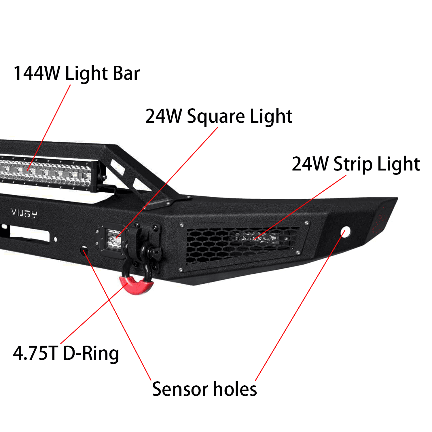 TIOYAR For 2021-2025 Ford Bronco Steel Front Bumper With Winch Plate&Lights (Black Texture)