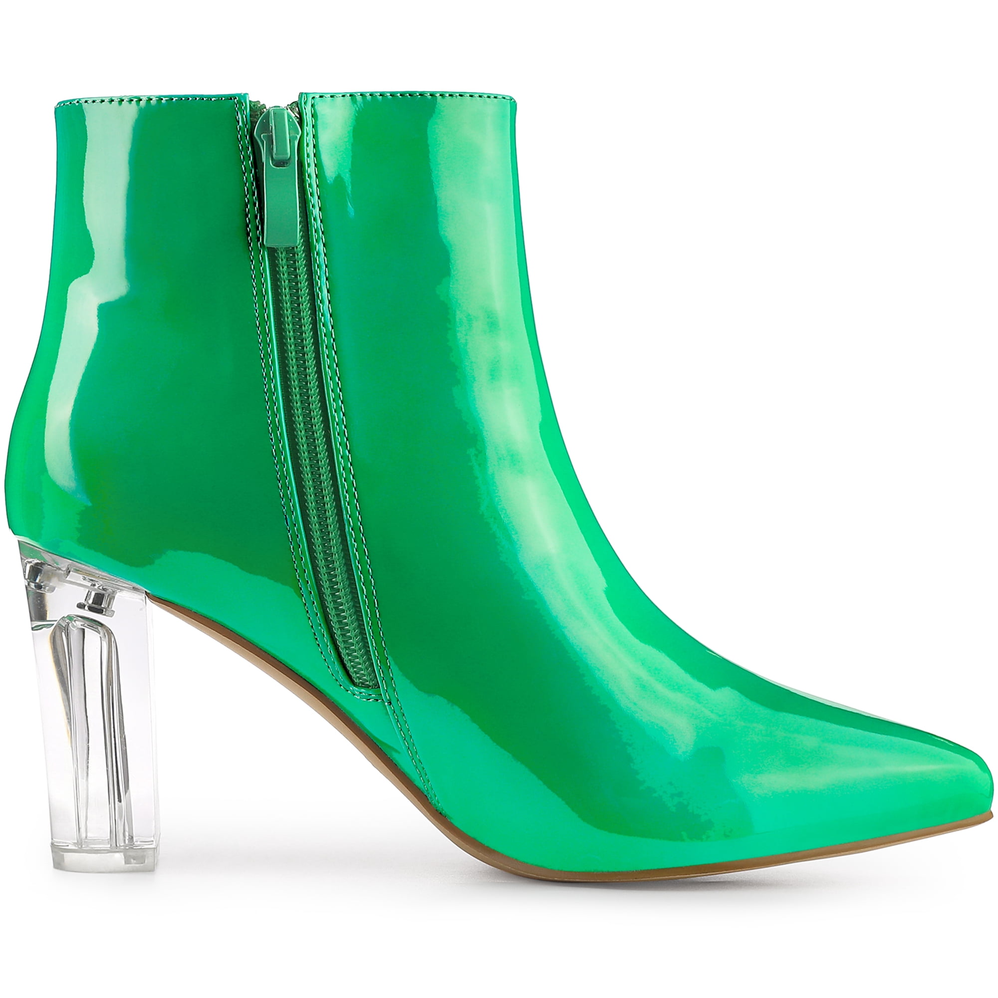 Unique Bargains Women's Clear Heel Pointy Toe Chunky Heel Ankle Boots Grass Green 7
