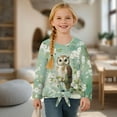 thumbnail image 4 of DISNIMO Girls Long Sleeve Shirts Owl Flower Printed Cute Crew Neck Pullover Tops 5-12 Years Casual Loose Fits Tee Shirts with Tie Hem, 4 of 8