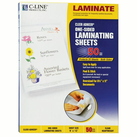 C-Line Cleer Adheer Self-Adhesive Laminating Film 2 mil 9" x 12" 50/Box 65001