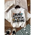 thumbnail image 1 of Young Boy Casual Minimal Letter Graphic Round Neck Short Sleeve T-Shirt, Cotton Blend, Suitable For Summer, 1 of 5