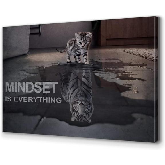 Aaheei Motivational Canvas Wall Art Mindset is Everything Posters Prints Cat Big Tiger Inspirational Quote Painting for Office Bedroom Decor