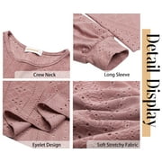Fantaslook Eyelet Blouses for Women Dressy Casual Long Sleeve Shirts Crew Neck Fall Trendy Tops