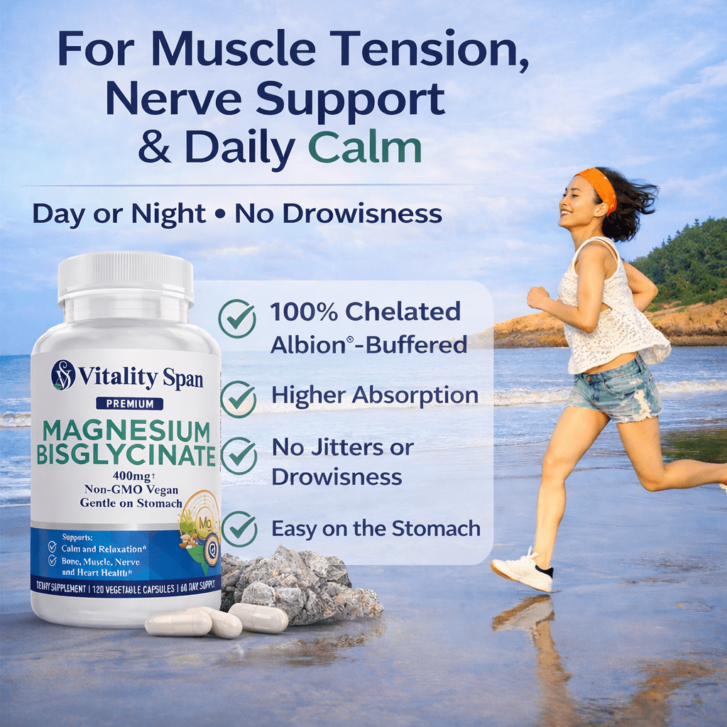 Magnesium Glycinate 400mg, Chelated Magnesium Gentle on Stomach, Supports Stress Relief, Sleep, Health and Relaxation, 120 Vegetable Capsules, Made in USA