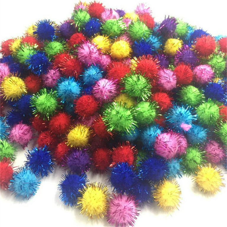 200pcs Assorted Sparkle Glitter Pom Poms Balls for Arts Craft Kids