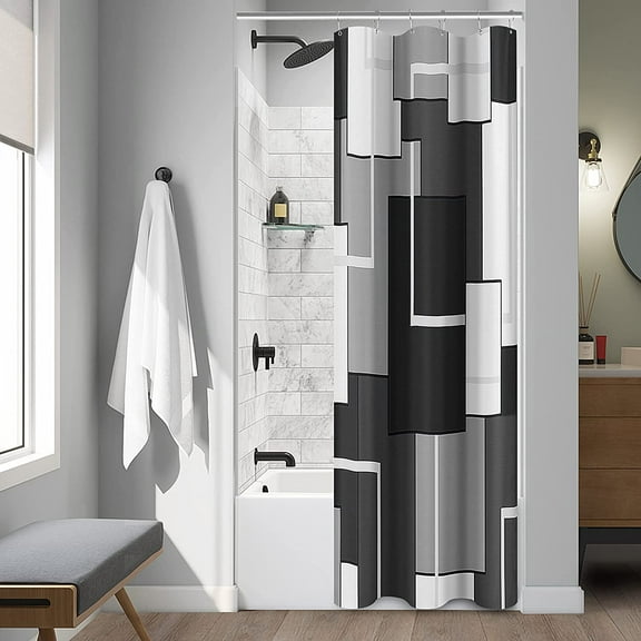 Shower Curtains for Bathroom Shower Curtains Set Modern Geometric Standard Bathroom Curtains Shower Curtain Polyester Heavy Duty for Hotels Bathtubs, 36x72 Black