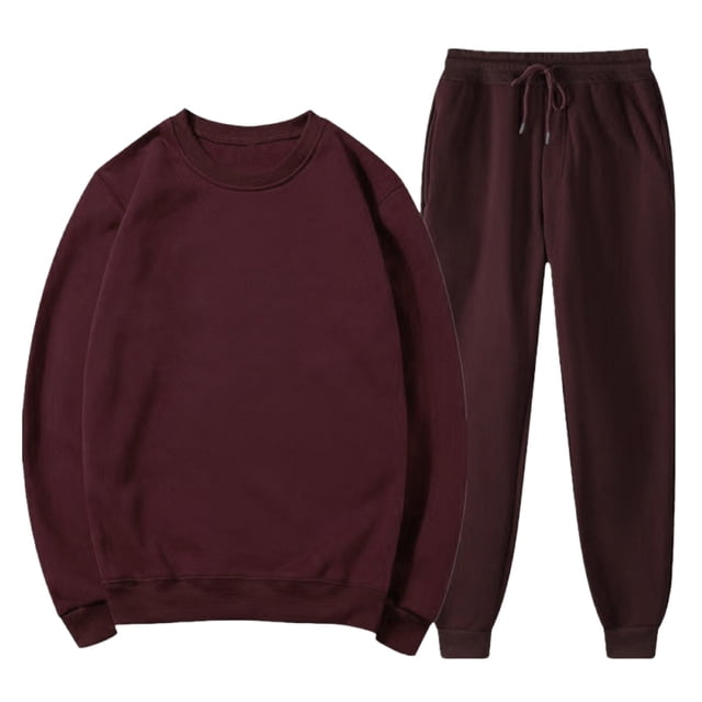 Weiqiqre Sweat Suits for Men Solid Color Loose Fit Basic Pullover Round Neck Sweatshirt Sport Jogging Suits